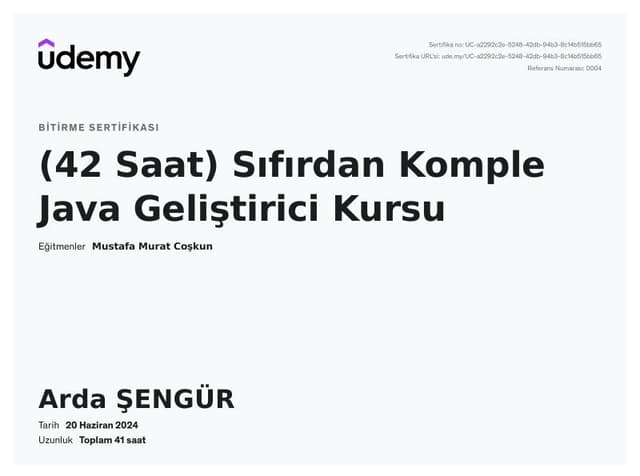 Java kursu sertifikası