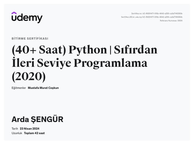 Python kursu sertifikası